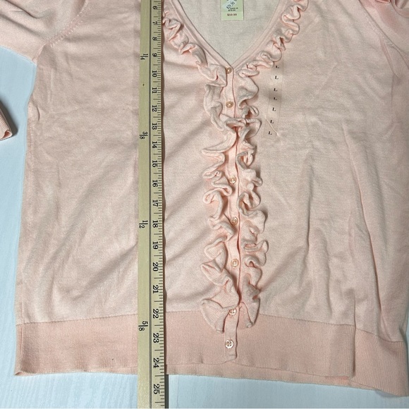 Ann Taylor NWT Pink bottom front with Ruffle Cardigan Size L - Picture 9 of 12